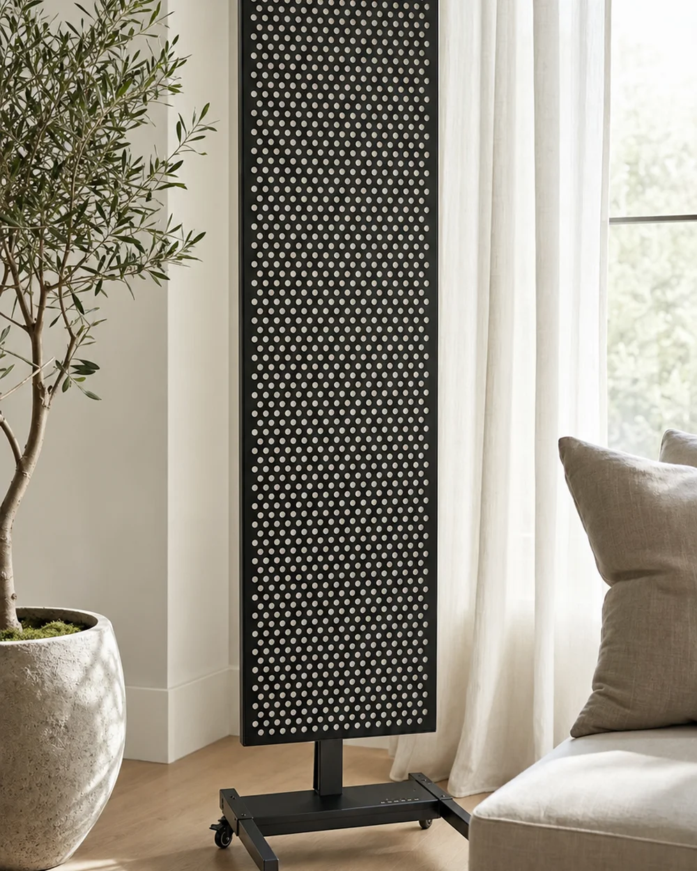 The R-1000 panel unlit in a bright minimalist living space.