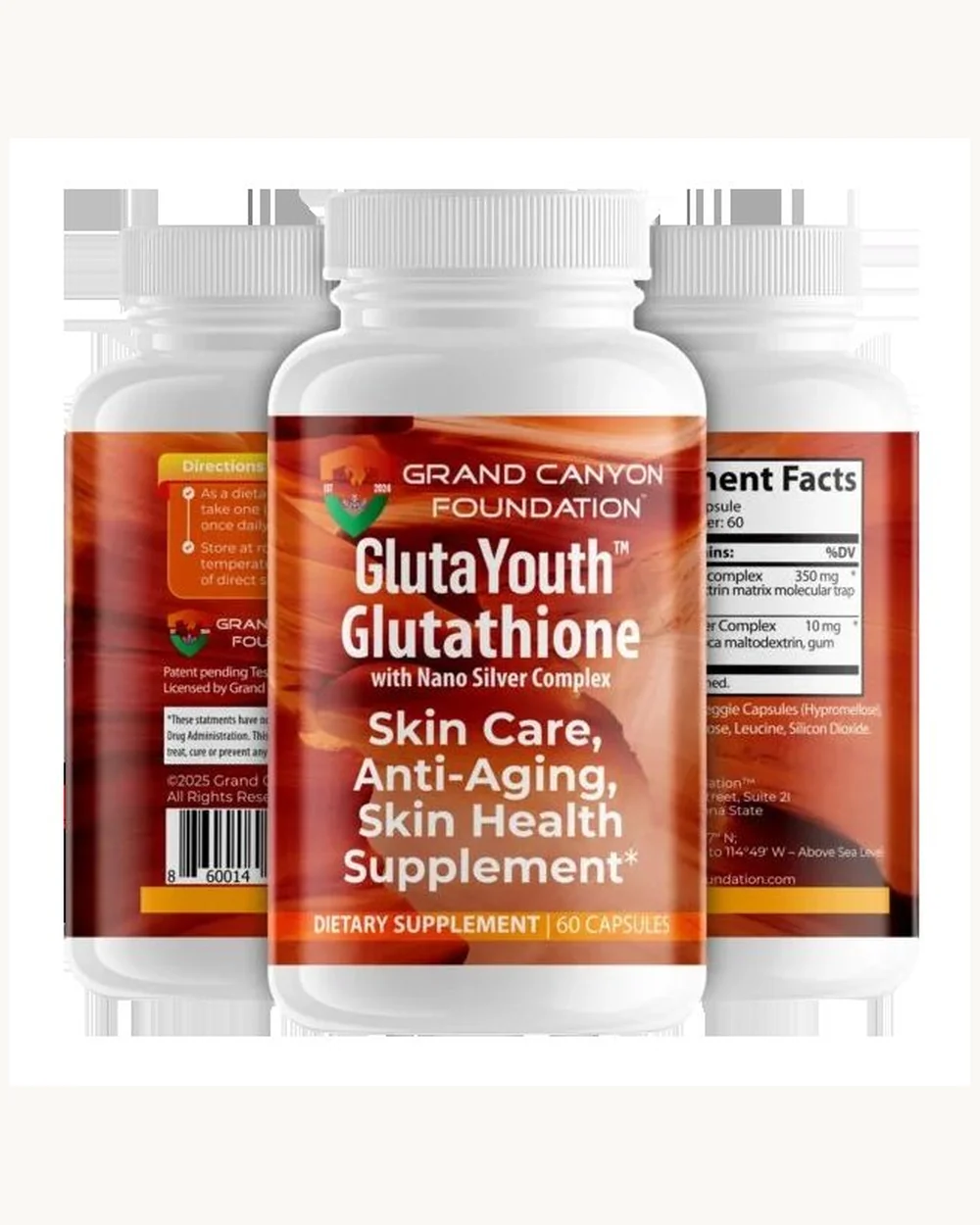 Two GlutaYouth bottles shown together, front and back.